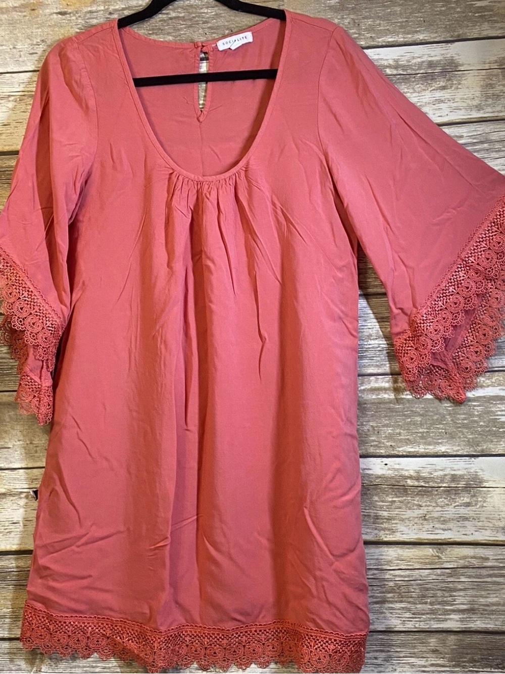 Women’s Crochet-Trim Scoop Neck Top -Coral